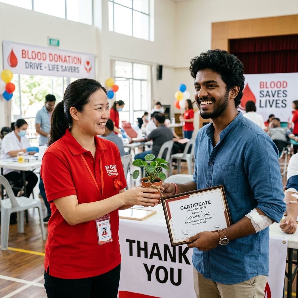 Blood donor receiving appreciation certificate
