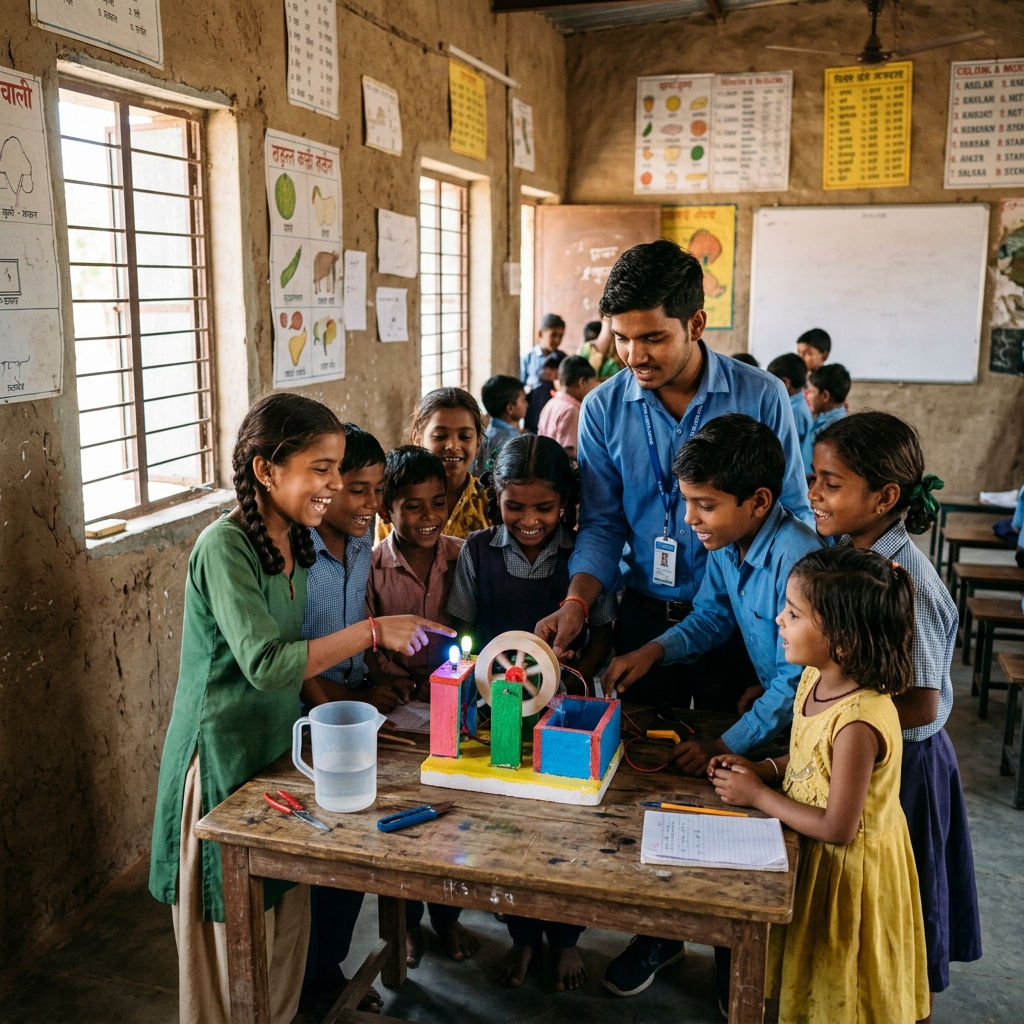 Underprivileged kids at educational workshop